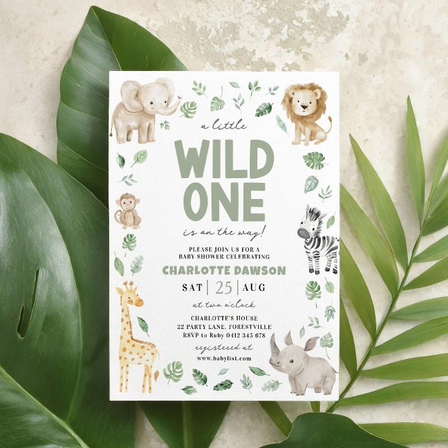 Convite Selva Animal Safari Chá de fraldas Selvagem (Wild One Baby Shower Invitation)