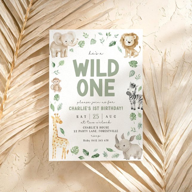 Convite Selva Animal Safari primeiro aniversario Selvagem (Wild One 1st Birthday Invitation)