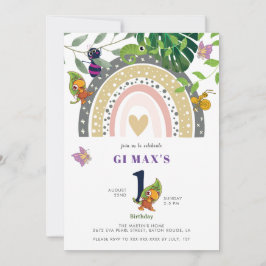 Convite Selva, Arco-Íris E primeiro aniversario De Bebê Ch