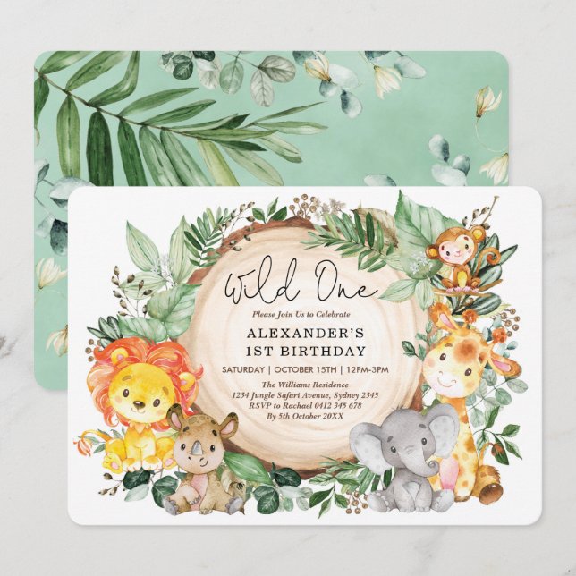 Convite Selva Botânica Selvagem Selvagem Um primeiro anive (Frente/Verso)