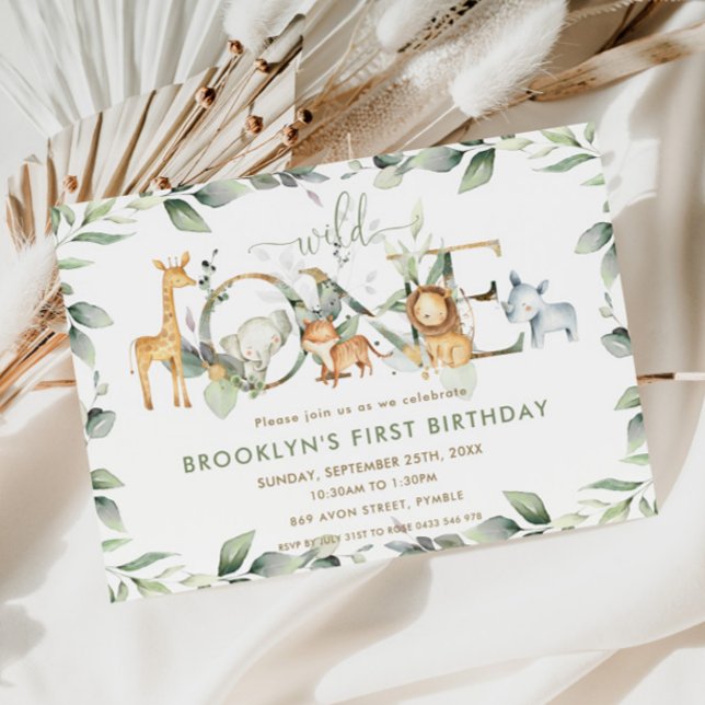 Convite Selva-Chic Animais Selvagens primeiros aniversario (Criador carregado)