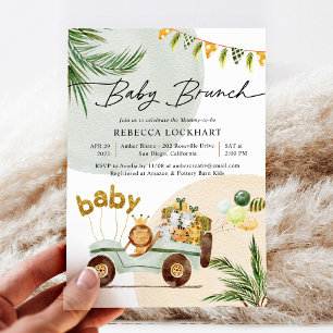 Convite Selva de Diversão Moderna Safari Animal Baby Brunc