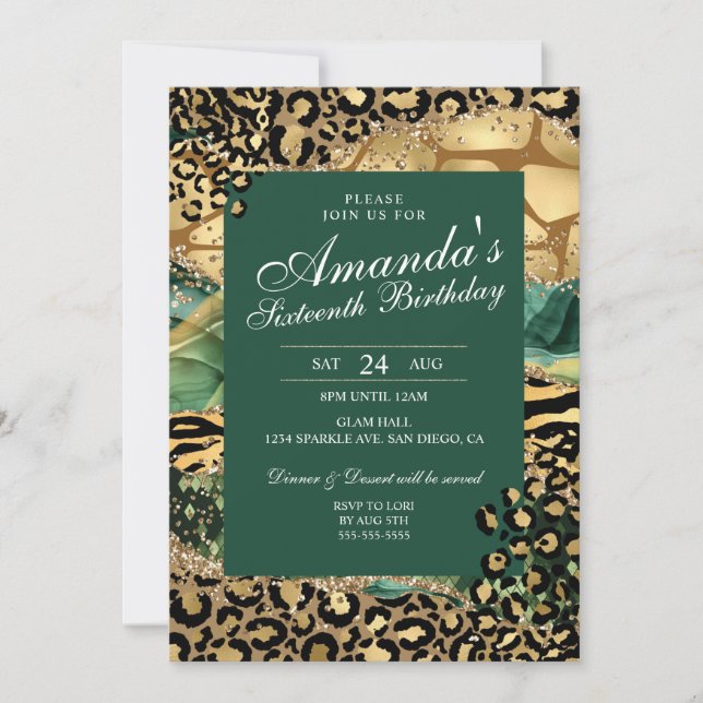 Convite Selva de Impressão de Leopardo e Animal (Frente)