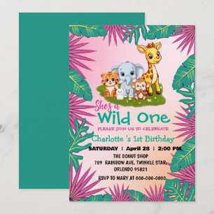 Convite Selva de macaco-girafa selvagem 1rua Aniversário