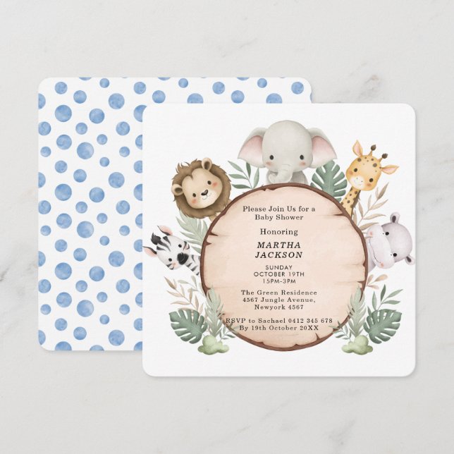 Convite Selva Safari de Verduras da Moda para Chás de Bebê (Frente/Verso)