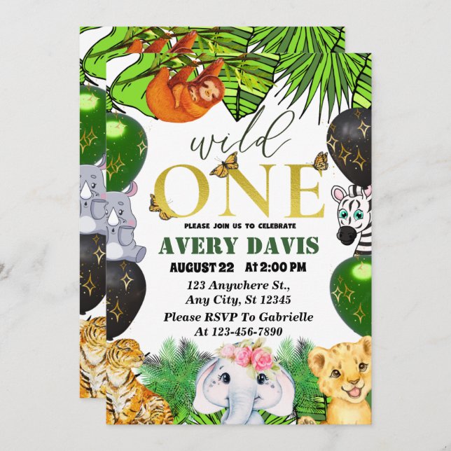 Convite Selva Selvagem Safari Previsto Crianças primeiros  (Frente/Verso)
