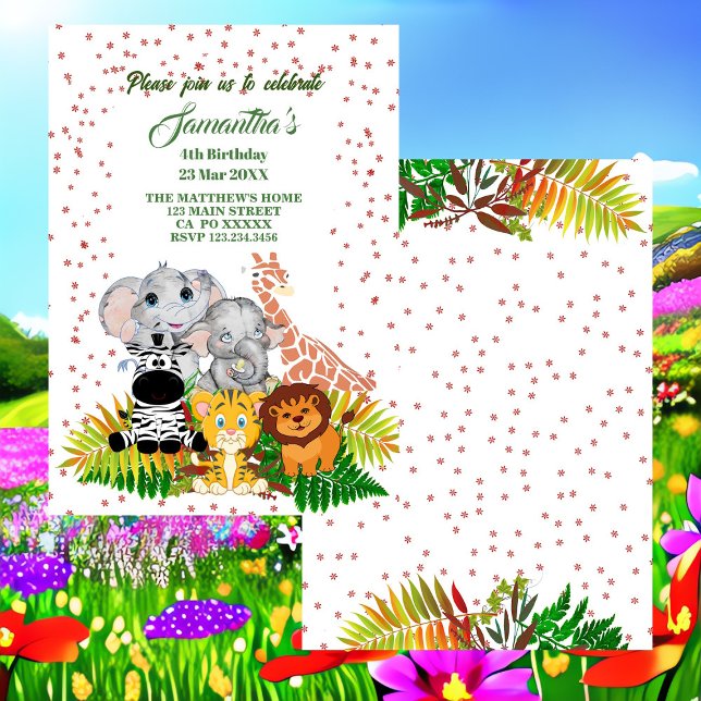 Convite Selva Selvagem Selvagem Safari Bebês Greenery Aniv (Wild Jungle Safari Animal Greenery Birthday Invite)