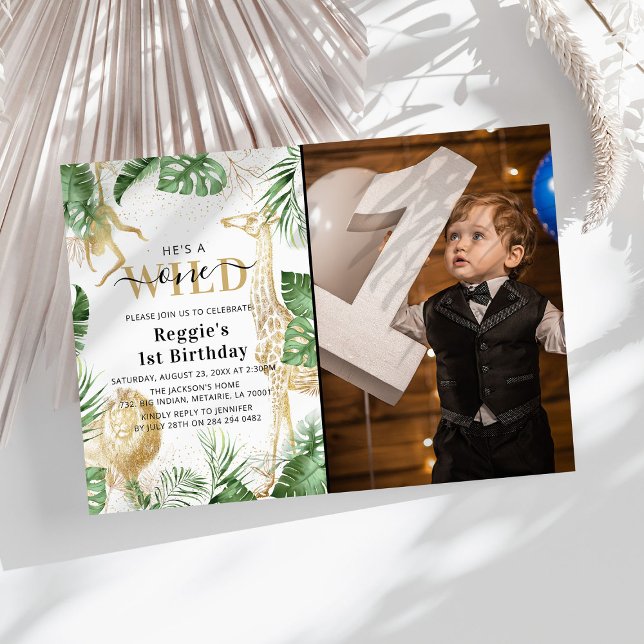 Convite Selva Selvagem Verde e Foto do primeiro aniversari (Criador carregado)