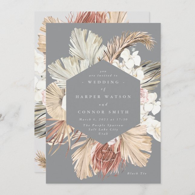 Convite Selva Tropical Floral de Cinzas Ultima (Frente/Verso)