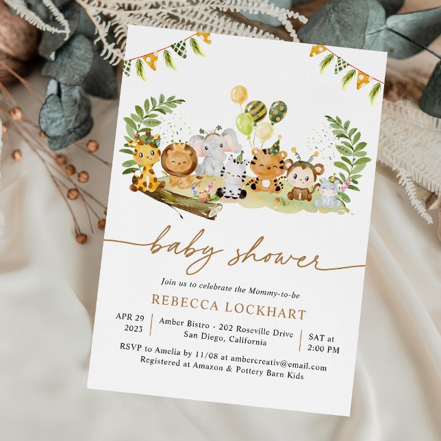 Convite Selva Tropical Safari Animal Chá de fraldas Neutro (Criador carregado)