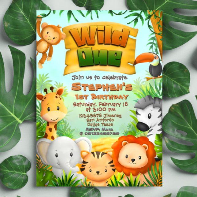 Convite Selvagem - Animais Safari (Wild One - Safari Animals Invitation)