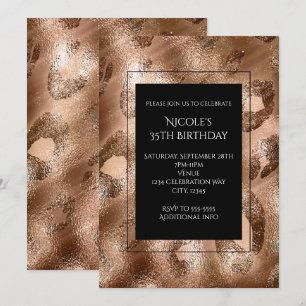 Convite Selvagem Chic de Festa com Leopardo Bronze