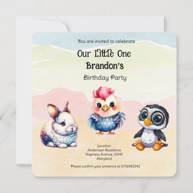 Convite Selvagem De Animais De Floresta Brincadeiras (Frente)