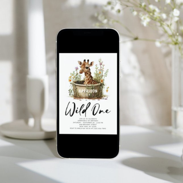 Convite Selvagem de um primeiro aniversario de Girafa Gota (Criador carregado)
