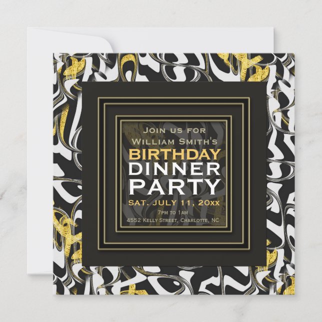 Convite Selvagem! Design Preto Branco Dourado Festa de Jan (Frente)