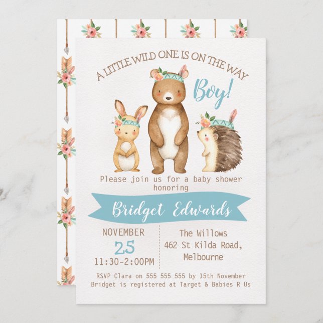 Convite selvagem do chá de fraldas dos animais da (Frente/Verso)