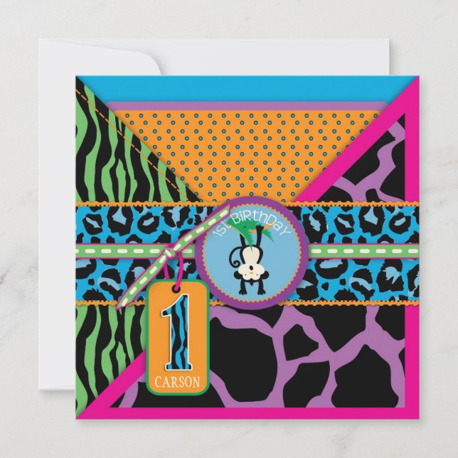 Convite Selvagem do Primeiro Aniversário do Macaco (Frente)