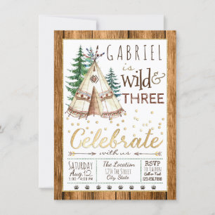 Convite Selvagem e Três Tribal TeePee Terceiro Aniversário