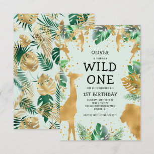 Convite Selvagem Selvagem Safari primeiro aniversario Verd