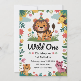 Convite Selvagem Um Safari Animais 1º Aniversário | Selva