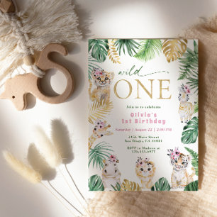 Convite Selvagem Um Safari na Selva Animal Dourado Anivers