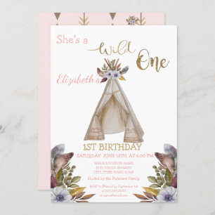 Convite Selvagem Um, Setas, Tent, Flores Primeiro Aniversá