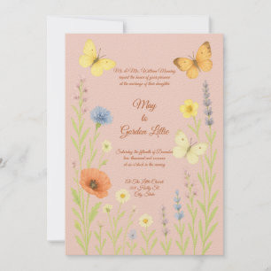 Convite Selvagens e Borboletas Estilo de Aquarela Casament