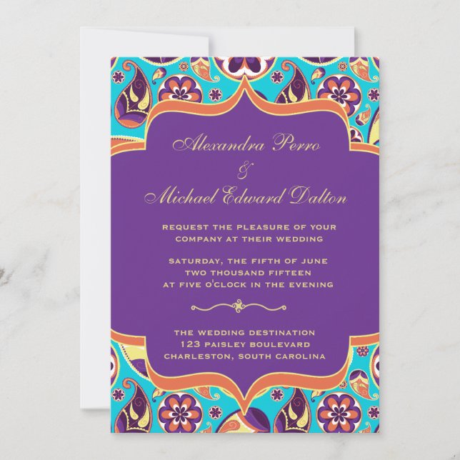 Convite sem par do casamento da laranja & do Aqua (Frente)