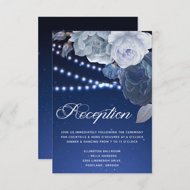 Convite Semáforos de cordas estrelas Blue Elegant Wedding  (Frente/Verso)