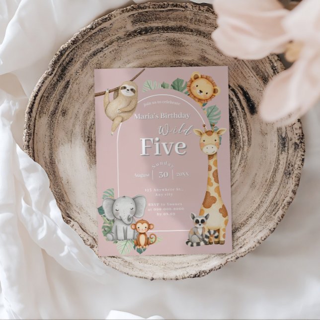 Convite Seminário Tropical de Animais Safari Selvagens Ros (Criador carregado)