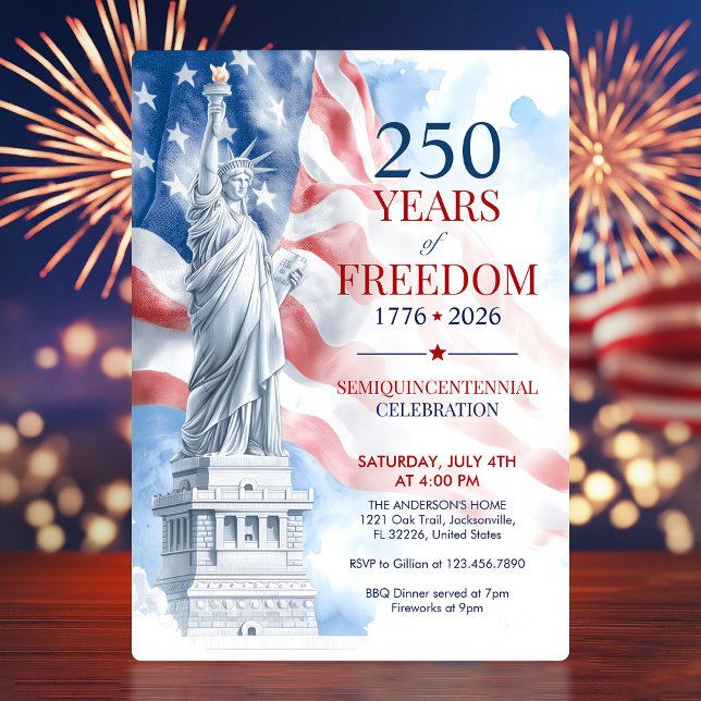 Convite Semiquincentenário da América EUA 250 Anos de Libe (Semiquincentennial 250 Years Freedom Invitation)