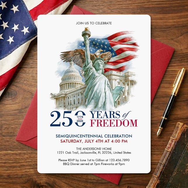 Convite Semiquincentenário dos EUA 250 Anos de Liberdade d (USA Semiquincentennial 250 Years America's Freedom Invitation)
