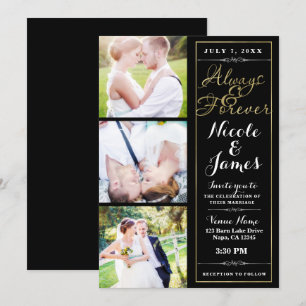 Convite SEMPRÉ & PARA SEMPRE Moderno 3 Fotos Casamento Pre