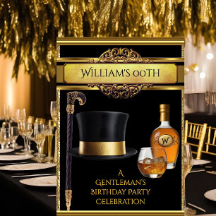 Convite Senhor Whisky Elegante Dourado Preto Aniversário 