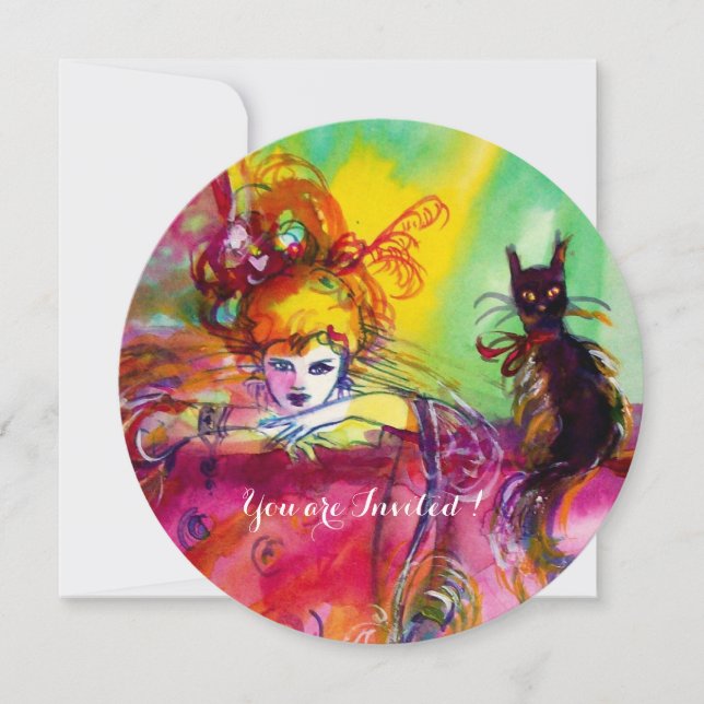 Convite SENHORA COM GATO PRETO / Festa de Máscaras de Mard (Frente)