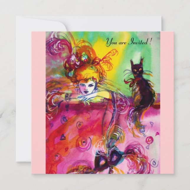 Convite SENHORA COM GATO PRETO / Festa de Máscaras de Mard (Frente)