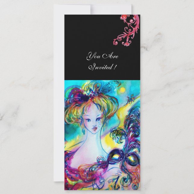 Convite SENHORA COM MÁSCARA/Bola de Mascarada veneziana,pr (Frente)