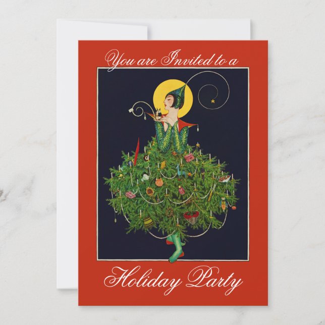 Convite SENHORA COM NATAL DÁ PRESENTES ART DECO Xmas (Frente)