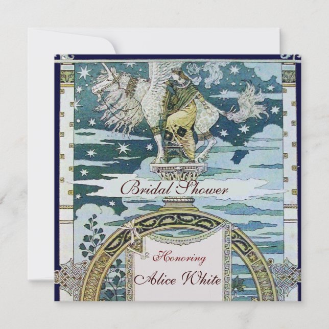 Convite SENHORA COM UNICORN CHÁ DE PANELA PARTITY Blue Whi (Frente)