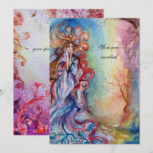 Convite SENHORA DO LAGO 1, azul rosa vibrante brilhante (Frente/Verso)