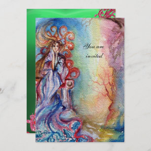 Convite SENHORA DO LAGO, azul vibrante, cor-de-rosa verde