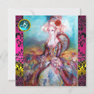 CONVITE SENHORA POMPADOUR, MONOGRAMA DE FLORES DE DAMASCO 