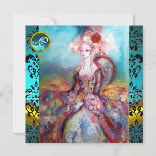 CONVITE SENHORA POMPADOUR, MONOGRAMA DE FLORES EM DAMASCO 