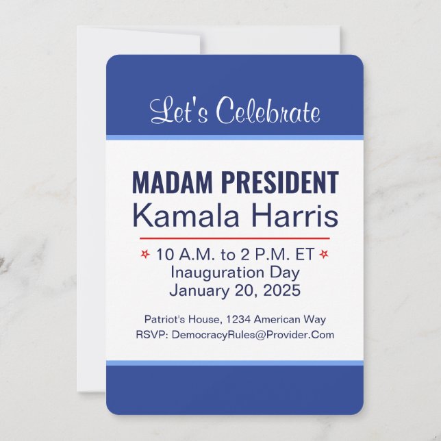 Convite Senhora Presidente Kamala Harris Inauguração (Verso)
