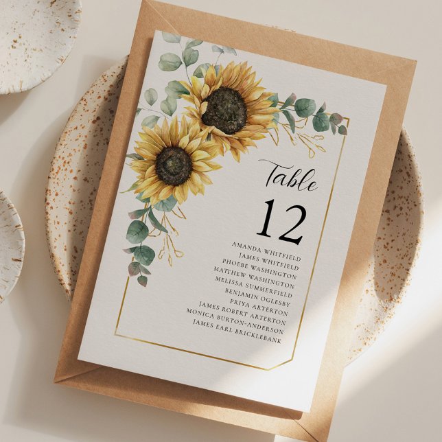 Convite Sentado de Casamento de Girassol Eucalyptus (Sunflower Eucalyptus Wedding Reception Table Number Card)