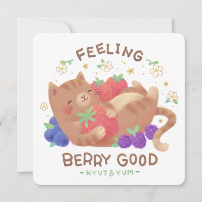 Convite Sentindo-se Muito Bem: Gatinho Fofo com Frutas Ver (Frente)
