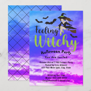Convite Sentir a festa do Halloween do Witchy Bats Witchy