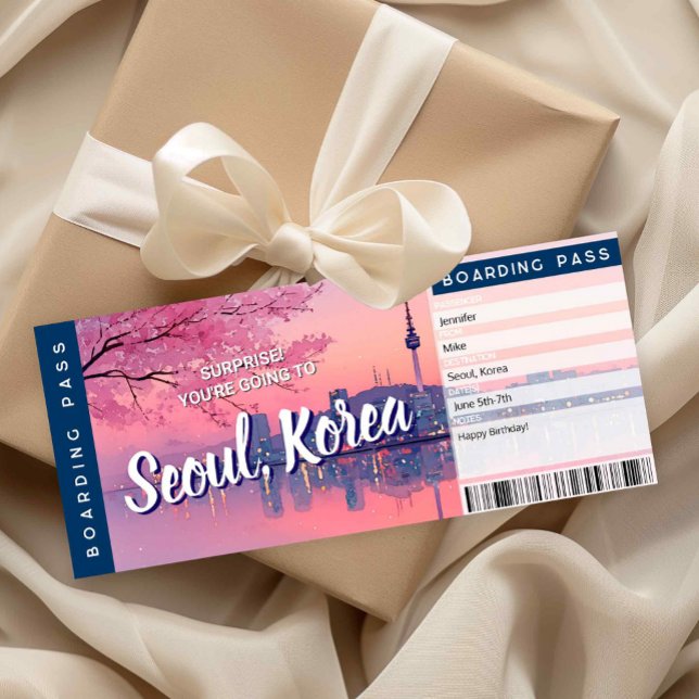 Convite Seoul Surprise Trip Boarding Pass Gift Ticket Card (Criador carregado)