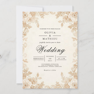 Convite Sepia Blossom Casamento Romântico