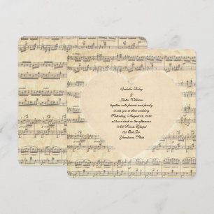 Convite sépia coração de casamento na música